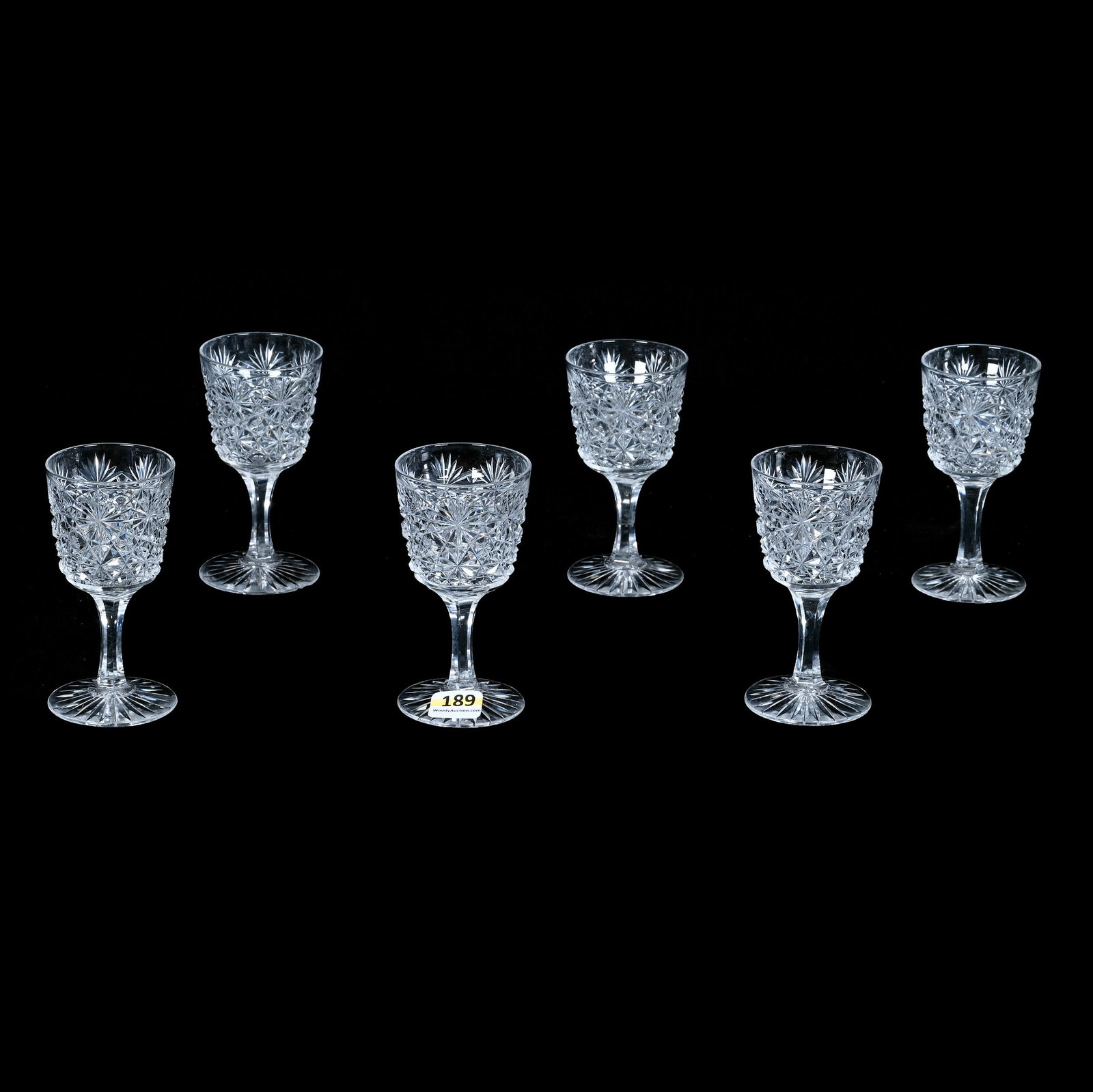 (6) Wine Stems, American Brilliant Cut Glass, Russian Pattern With Star Cut Buttons (1 of 4)