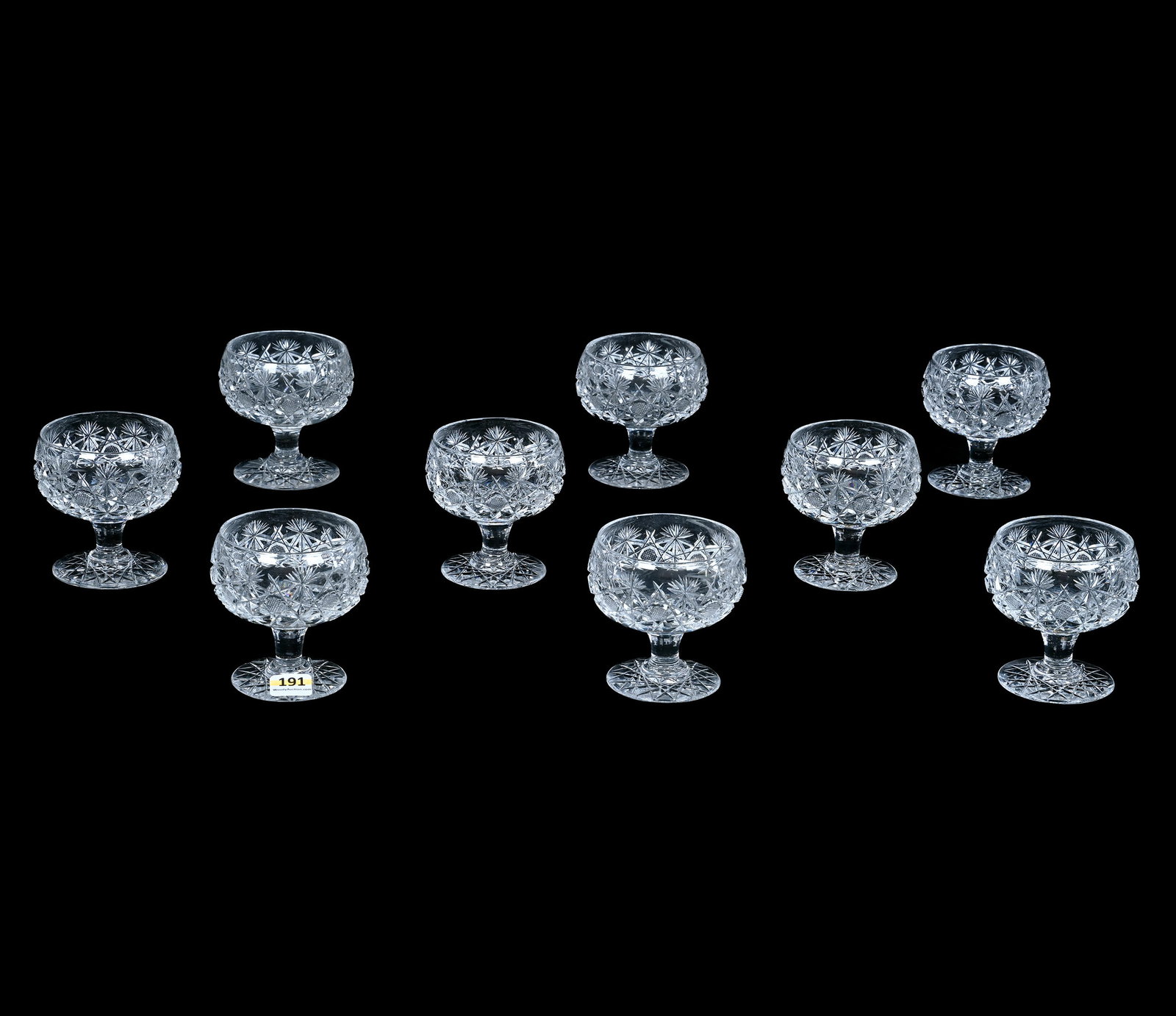 (9) Pedestal Punch Cups, American Brilliant Cut Glass, Russian Ambassador Pattern (1 of 3)
