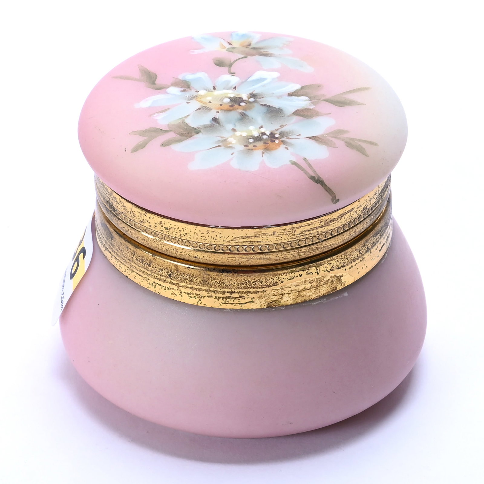 Ring Box, Marked Nakara: Ring Box, Marked Nakara, 2.5 x 2.5 x 2 Inches, Pink And Cream Tones With Blue Floral Decor, 0.3 Pounds, John And Doris Carty Estate Collection, IA, Effective 6/6/26, All LiveAuctioneers Invoices Must