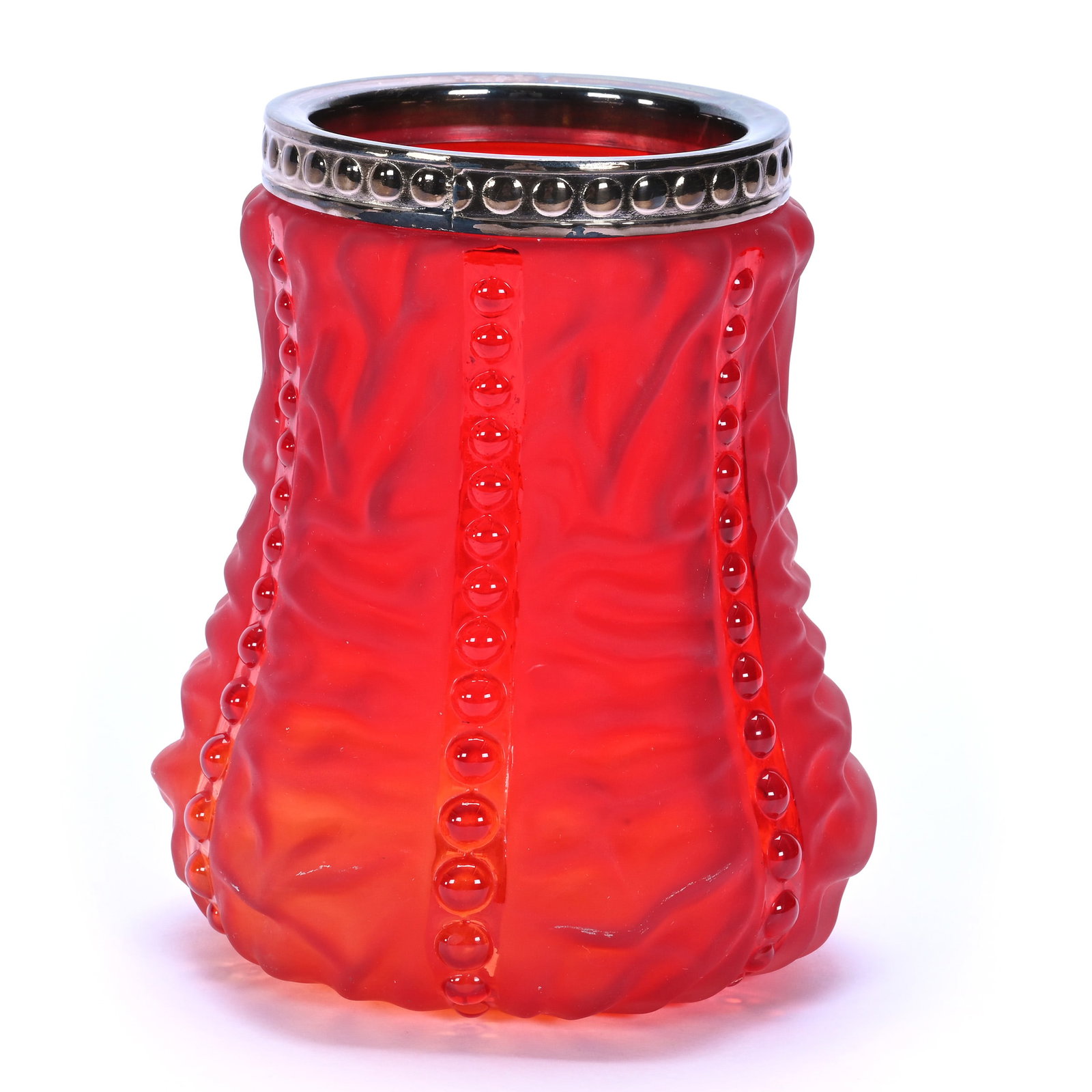 Celery Vase, Red Satin Beaded Drape Art Glass By Consolidated (1 of 3)