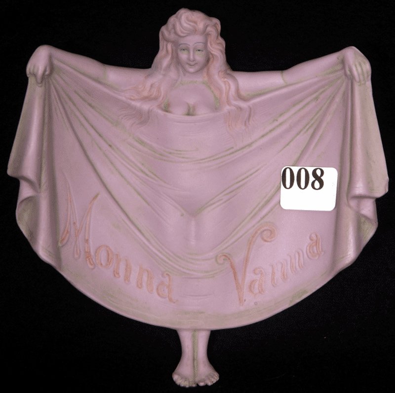 5 1/2" X 5 1/2" UNMARKED SCHAFER AND VATER FIGURAL TRAY: 5 1/2" X 5 1/2" UNMARKED SCHAFER AND VATER FIGURAL TRAY FIGURE OF YOUNG GIRL HOLDING DRESS AT ARMS LENGTH - TITLED MONNA VANNA