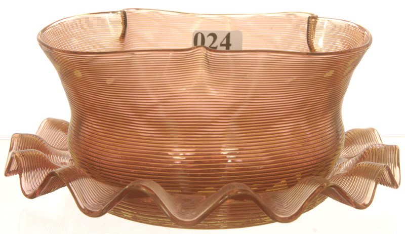2 3/4" X 6" ART GLASS FINGER BOWL AND UNDERPLATE: 2 3/4" X 6" ART GLASS FINGER BOWL AND UNDERPLATE CRANBERRY COLORED WITH YELLOW THREADED OVERLAY - ATTRIBUTED TO STEVENS AND WILLIAMS