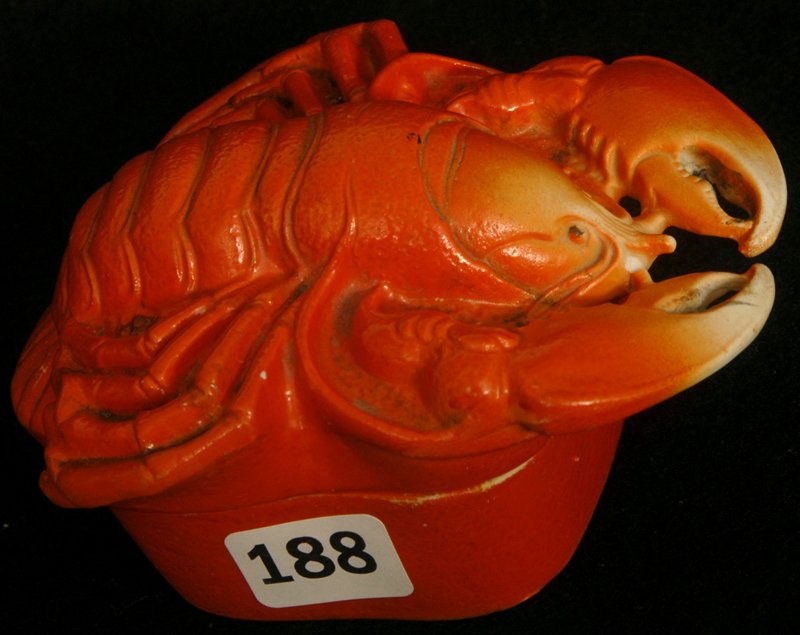 2" X 4 1/2" MARKED SCHAFER AND VATER FIGURAL BOX: 2" X 4 1/2" MARKED SCHAFER AND VATER FIGURAL BOX LOBSTER DESIGN