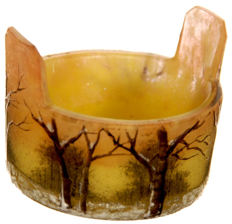 SIGNED DAUM NANCY FRENCH CAMEO INDIVIDUAL SALT CELLAR: SIGNED DAUM NANCY FRENCH CAMEO INDIVIDUAL SALT CELLAR WINTER SEASON DECOR