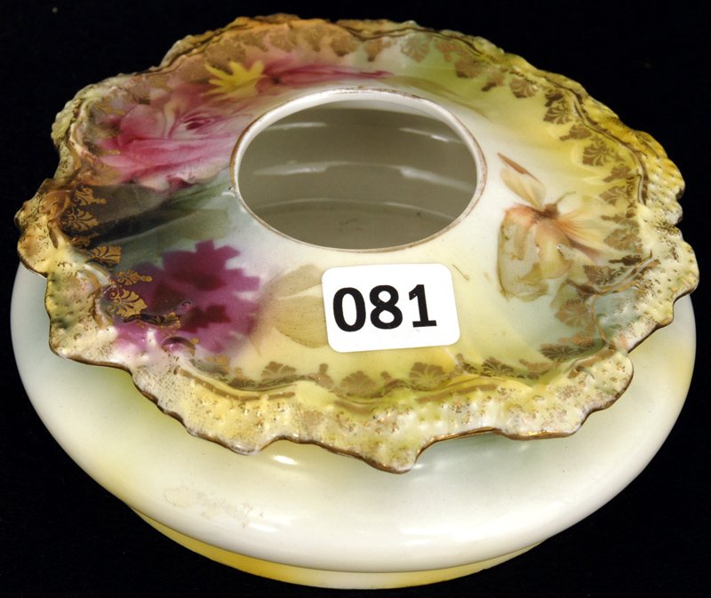5" RSP STIPPLED MOLD HAIR RECEIVER: YELLOW AND GREEN TONES WITH PINK ROSE DECOR