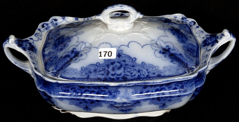 5 1/2" X 12" FLOW BLUE LONSDALE PATTERN TWO HANDLED