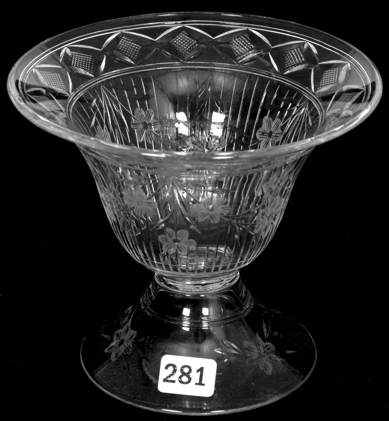5" X 5 3/4" AMERICAN BRILLIANT CUT GLASS PEDESTAL: CLEAR CORONAL BY PAIRPOINT - SEE "THE ESSENCE OF PAIRPOINT" BY FROST, PAGE 52