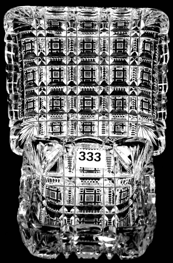 AMERICAN BRILLIANT CUT GLASS SQUARE MAYONNAISE BOWL AND: AMERICAN BRILLIANT CUT GLASS SQUARE MAYONNAISE BOWL AND UNDERPLATE KING GEORGE PATTERN BY FRY - VERY THICK BLANK - DOES HAVE OUTSIDE RIM CHIP ON BOWL