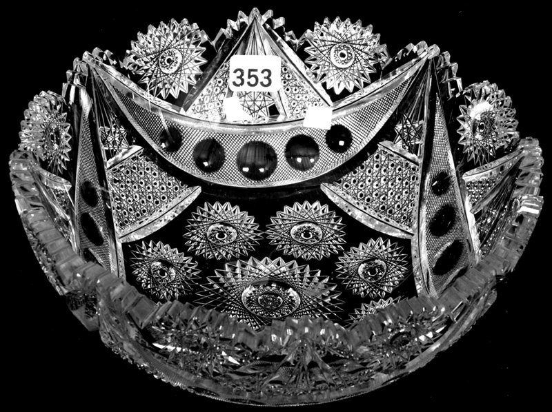 3 1/4" X 8" AMERICAN BRILLIANT CUT GLASS BOWL: 3 1/4" X 8" AMERICAN BRILLIANT CUT GLASS BOWL TRUE BYZANTINE PATTERN BY MERIDEN