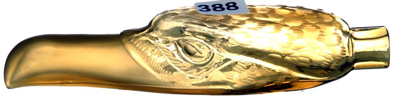 6 1/2" WEBB SOLID AMBER FIGURAL EAGLE BEAK LAY DOWN: 6 1/2" WEBB SOLID AMBER FIGURAL EAGLE BEAK LAY DOWN PERFUME BOTTLE NICE DETAIL - NO SILVER CAP ATTACHED - ATTRIBUTED TO THOMAS WEBB AND SONS