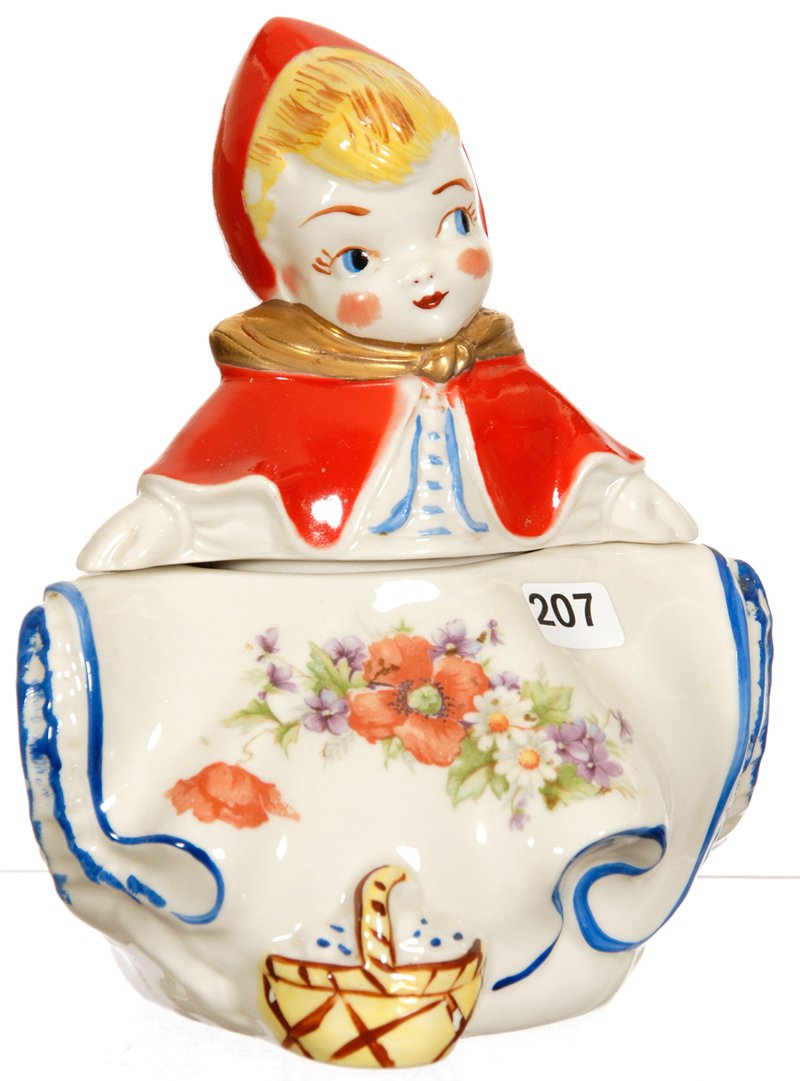 8 1/2" HULL POTTERY FIGURAL LITTLE RED RIDING HOOD: 8 1/2" HULL POTTERY FIGURAL LITTLE RED RIDING HOOD BISCUIT JAR 8 1/2" HULL POTTERY FIGURAL LITTLE RED RIDING HOOD BISCUIT JAR