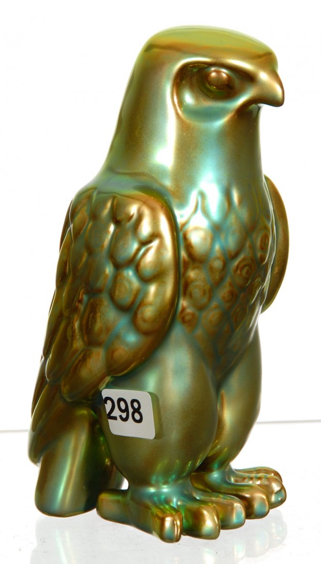 6 1/2" MARKED ZSOLNAY GREEN IRIDESCENT FIGURAL EAGLE: 6 1/2" MARKED ZSOLNAY GREEN IRIDESCENT FIGURAL EAGLE 6 1/2" MARKED ZSOLNAY GREEN IRIDESCENT FIGURAL EAGLE