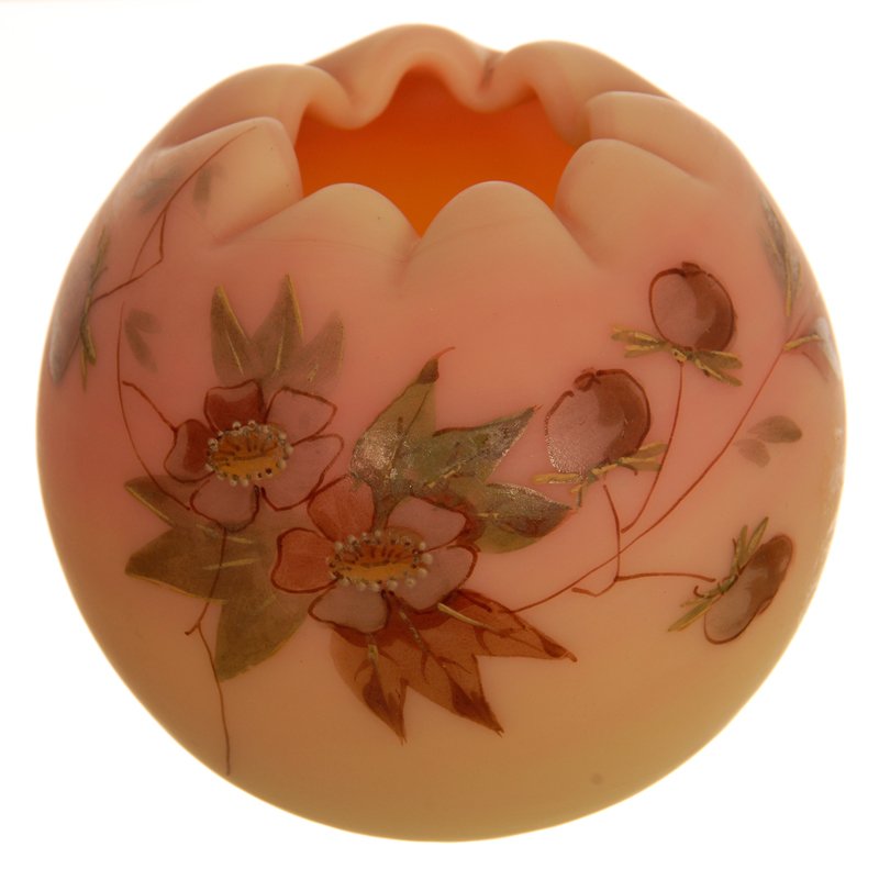 2 1/2" DECORATED WEBB BURMESE MINIATURE ROSE BOWL: 2 1/2" DECORATED WEBB BURMESE MINIATURE ROSE BOWL
