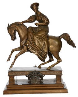 19 1/4" X 15" BRONZE MANTELPIECE WITH FIGURE SIDE: 19 1/4" X 15" BRONZE MANTELPIECE WITH FIGURE SIDE "ALEXANDRA FEOD0R0WNA" (PRINCESS CHARLOTTE OF PRUSSIA) INSCRIBED "KAISERINN VON RUSSLAND, KALISCH 1835" - COMMEMORATING THE RUSSIAN & PRUSSIAN MILITAR