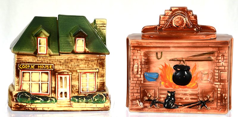 BOX LOT: BOX LOT (1) 9" McCOY FIREPLACE COOKIE JAR - (1) 8 1/2" McCOY "COOKIE HOUSE"