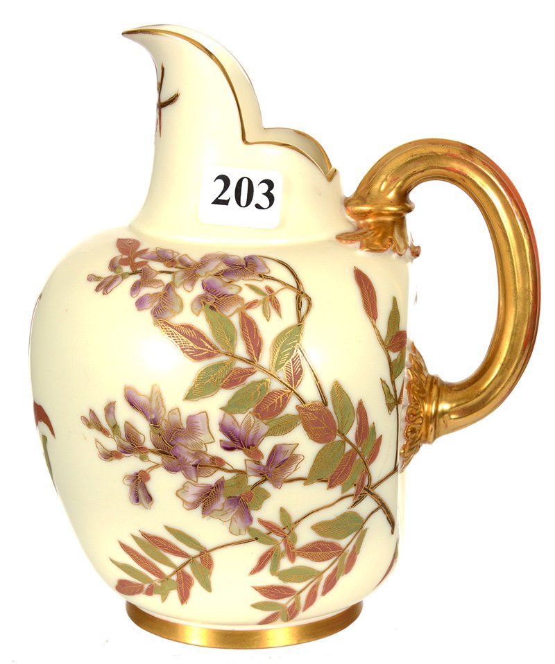 7" ROYAL WORCESTER #1094 JUG: 7" ROYAL WORCESTER #1094 JUG CREAM COLORING WITH MULTI-FLORAL DECOR