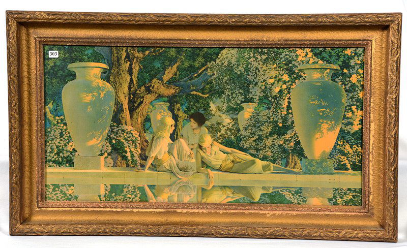 ORIGINAL 15" X 30" MAXFIELD PARRISH LITHOGRAPH PRINT: ORIGINAL 15" X 30" MAXFIELD PARRISH LITHOGRAPH PRINT TITLED "GARDEN OF ALLAH" - SET IN 20 1/2" X 35 1/2" ORIGINAL FRAME
