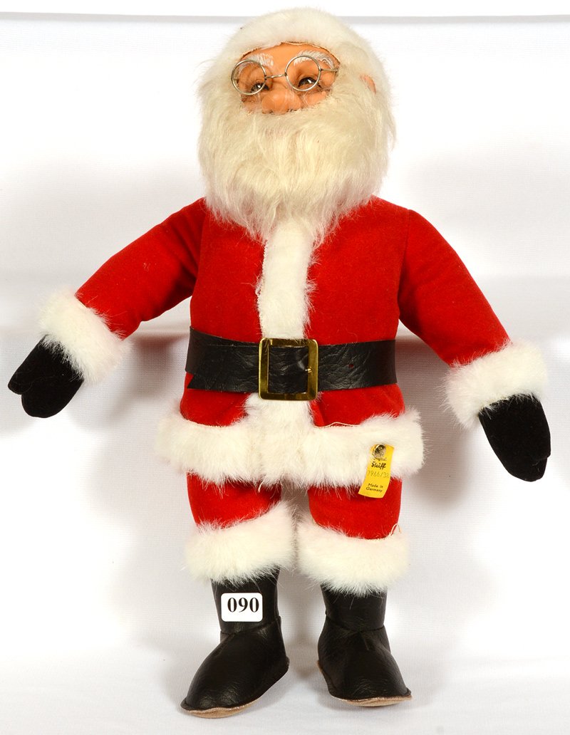 14" GERMAN STEIFF SANTA CLAUS FIGURE: 14" GERMAN STEIFF SANTA CLAUS FIGURE WHITE FUR TRIM - COMPOSITION HEAD - ORIGINAL LABEL - NORMAL EXPECTED WEAR
