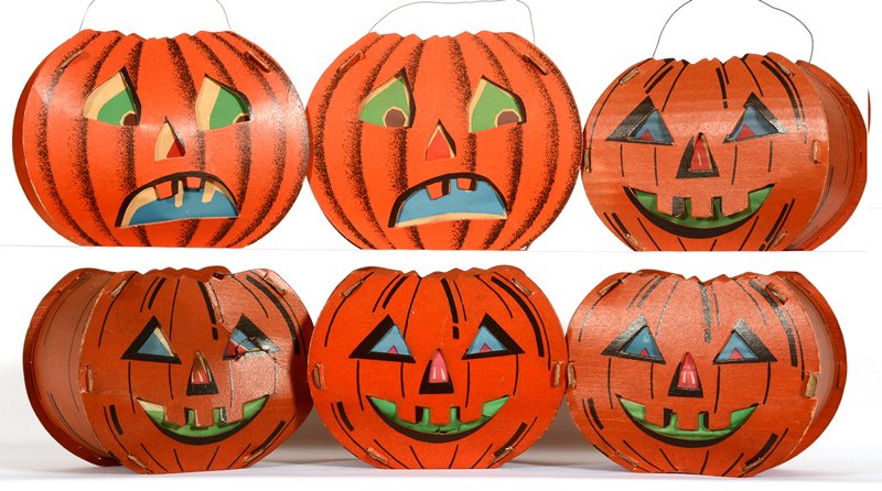 (6) VINTAGE CARDBOARD CUT-OUT JACK-O-LANTERNS: (6) VINTAGE CARDBOARD CUT-OUT JACK-O-LANTERNS ORIGINAL INSERTS - NORMAL EXPECTED WEAR
