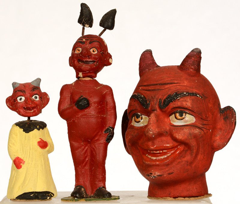 (3) VINTAGE GERMAN "RED DEVIL" FIGURAL CANDY CONTAINERS: (3) VINTAGE GERMAN "RED DEVIL" FIGURAL CANDY CONTAINERS UNIQUE DESIGNS