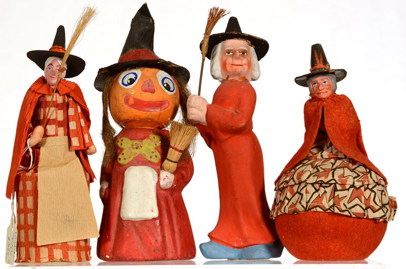 (4) VINTAGE FIGURAL "WITCH" HALLOWEEN CANDY CONTAINERS: (4) VINTAGE FIGURAL "WITCH" HALLOWEEN CANDY CONTAINERS SIZES RANGE FROM 6" TO 7 1/2"