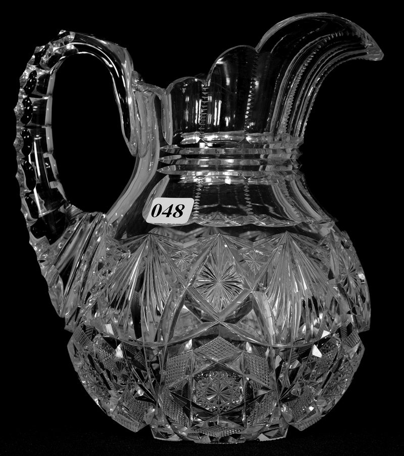 WATER PITCHER - 8 1/4" - VENUS PATTERN BY CLARK: WATER PITCHER - 8 1/4" - VENUS PATTERN BY CLARK TRIPLE NOTCHED HANDLE - FULL PATTERN CUT BASE - NICE