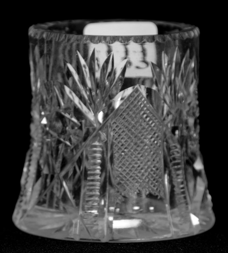 TOOTHPICK HOLDER - 2 1/4" - SIGNED HAWKES: TOOTHPICK HOLDER - 2 1/4" - SIGNED HAWKES HOBSTAR, ZIPPER AND FAN MOTIF - RAY BASE