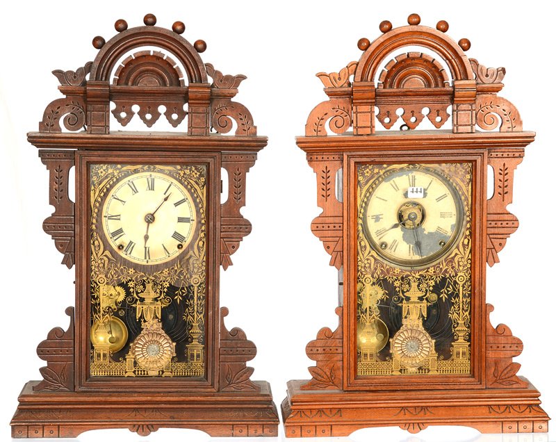 (2) 24" X 15" DARK & LIGHT OAK CASED KITCHEN CLOCKS: (2) 24" X 15" DARK & LIGHT OAK CASED KITCHEN CLOCKS SAME CASE MODEL ON EACH - BOTH BY SETH THOMAS