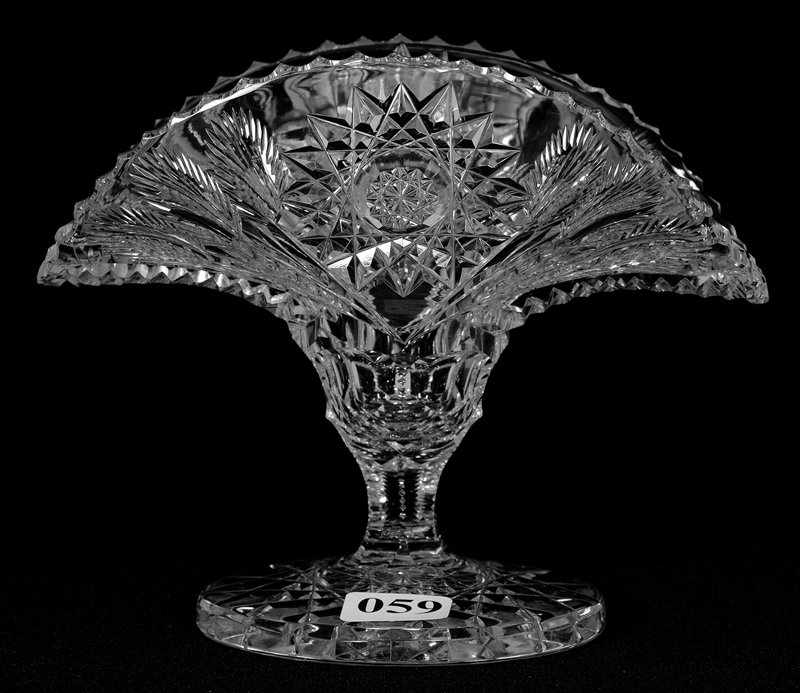 MINIATURE FOOTED FAN VASE - 5" X 6" - CACTUS PATTERN BY: MINIATURE FOOTED FAN VASE - 5" X 6" - CACTUS PATTERN BY PAIRPOINT FULL HOBSTAR CUT BASE - CUTE SHAPE