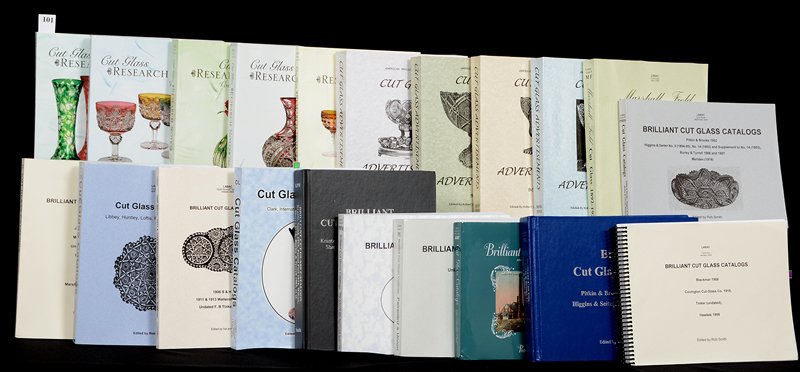 (21) BOOKS ABOUT AMERICAN BRILLIANT CUT GLASS: (21) BOOKS ABOUT AMERICAN BRILLIANT CUT GLASS (5) CUT GLASS RESEARCH NOTES, VOL. 1 - 5, BY CRAIG E. CARLSON (EDITED BY SMITH) - (4) CUT GLASS ADVERTISEMENTS, BK. 1 - 4, EDITED BY ROBERT & VALERIE SMIT