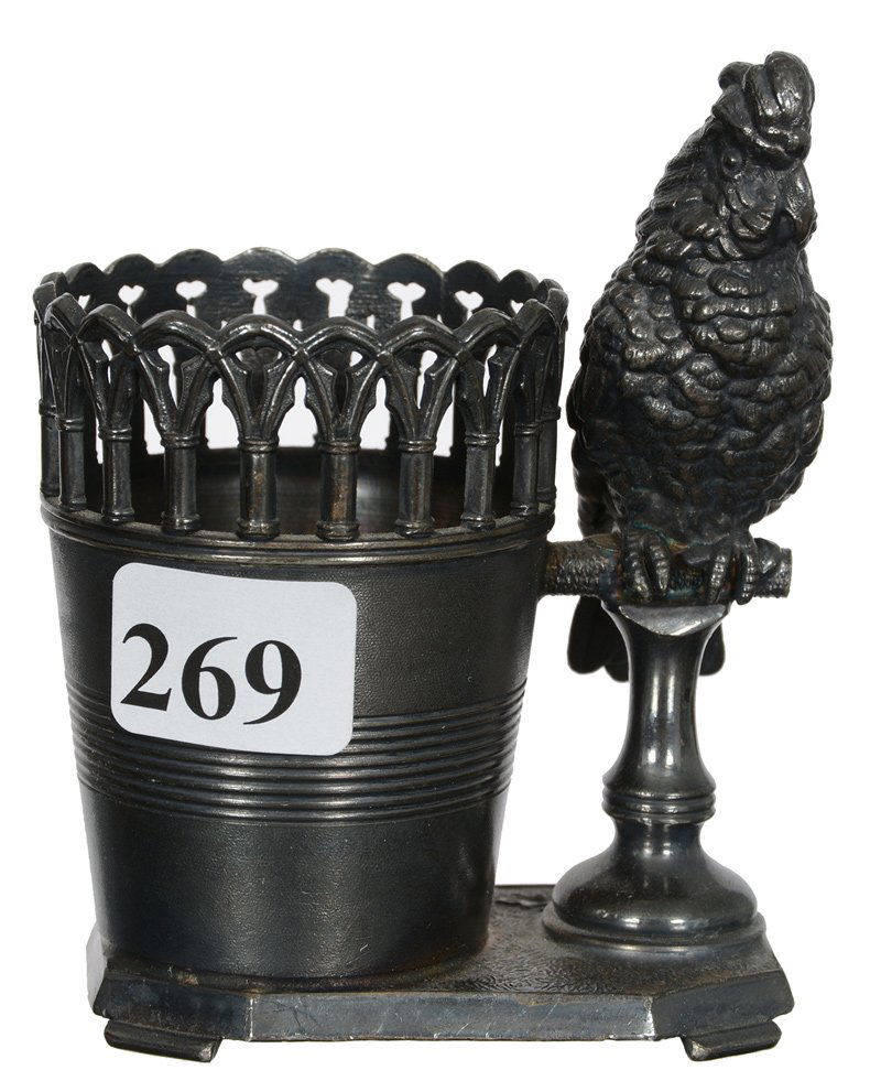 3 1/2" TUFTS SILVERPLATE FIGURAL TOOTHPICK HOLDER: 3 1/2" TUFTS SILVERPLATE FIGURAL TOOTHPICK HOLDER PARROT ON PERCH