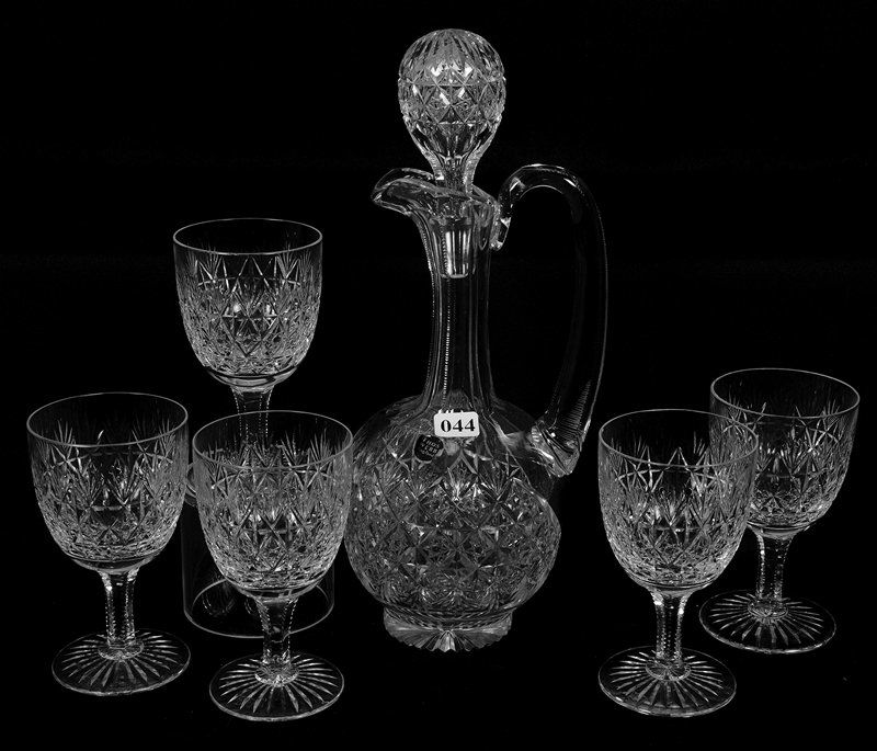 MARKED WEBB CUT CRYSTAL SIX PIECE DECANTER SET (1 of 4)