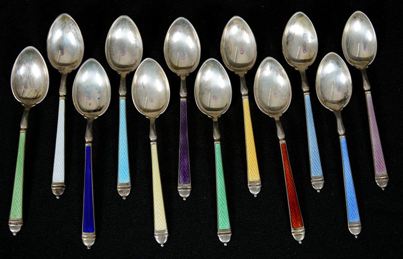 (12) 4" STERLING & ENAMEL CARTIER DEMITASSE SPOONS (1 of 4)