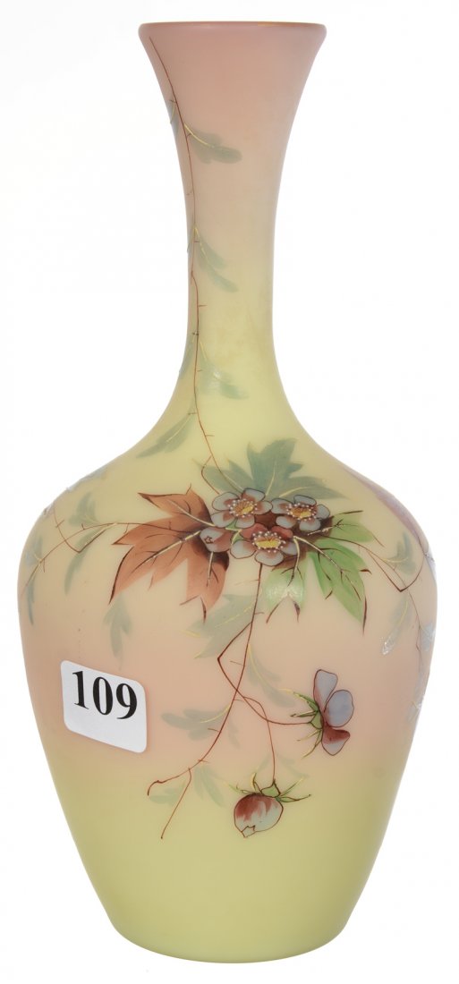 7 3/4" MARKED QUEENS BURMESE DECORATED WEBB VASE (1 of 3)