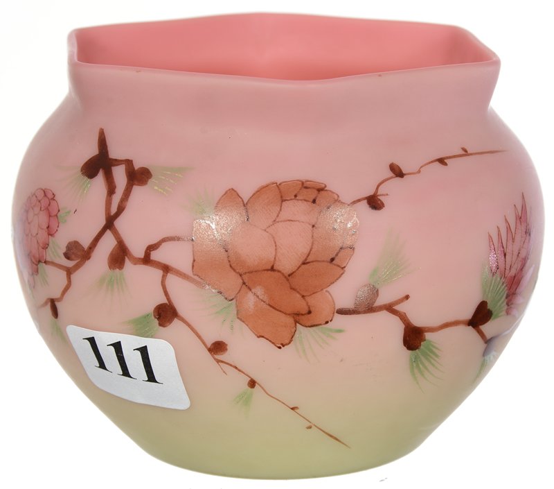 3" X 3 1/2" UNMARKED DECORATED WEBB BURMESE ART GLASS (1 of 3)