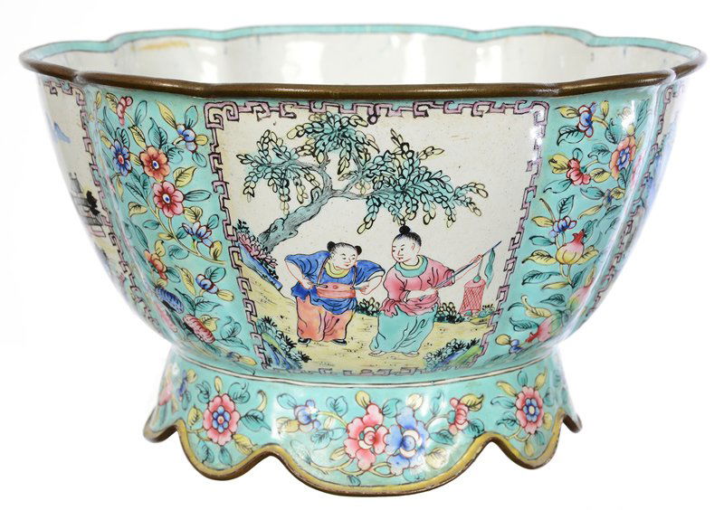 4" X 6 3/4" COLORFUL ENAMEL OVER METAL ORIENTAL BOWL (1 of 3)