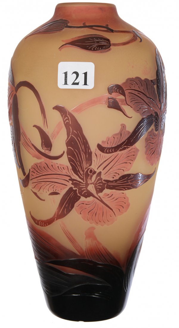 8 1/4" SIGNED D'ARGENTAL FRENCH CAMEO ART GLASS VASE (1 of 5)