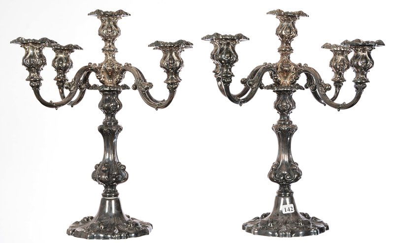 PAIR 16 1/2" X 12 1/2" THREE PART FOUR ARM SILVERPLATE (1 of 4)