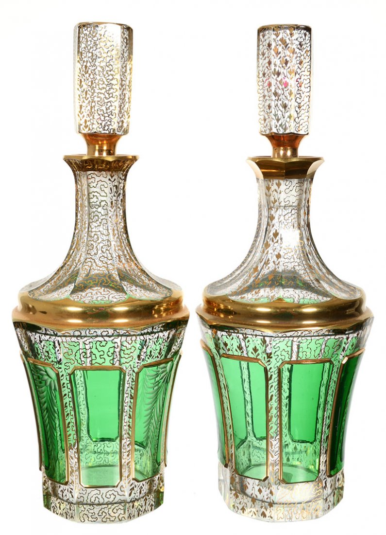 PAIR 10 1/4" UNMARKED MOSER GREEN CUT TO CLEAR ART (1 of 3)