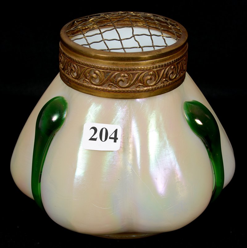 5" X 5 1/2" LOETZ STYLE ART GLASS VASE WITH METAL (1 of 3)