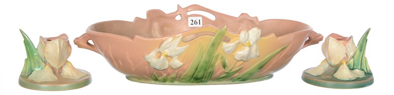 ROSEVILLE #303-12" ART POTTERY CONSOLE BOWL & MATCHING (1 of 2)