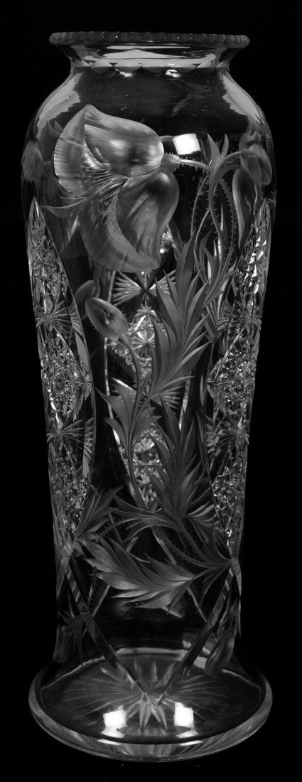 12" SIGNED TUTHILL AMERICAN BRILLIANT CUT GLASS VASE (1 of 3)