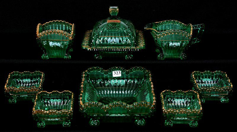 EIGHT PIECE GREEN PATTERN GLASS TABLE SERVICE IN ALASKA (1 of 4)
