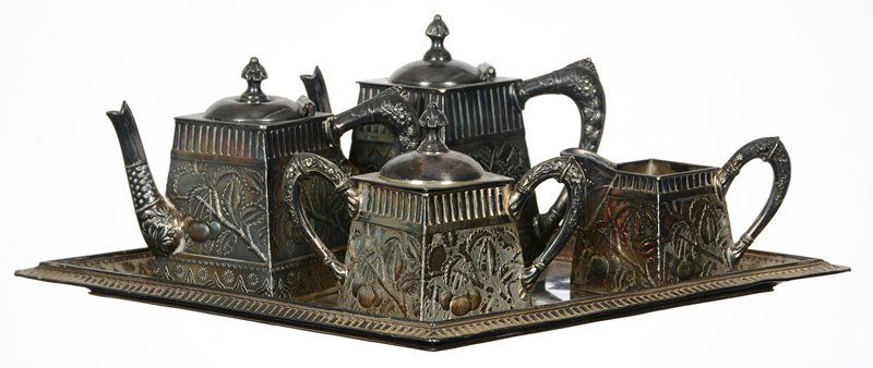 FIVE PIECE ROCKFORD SILVERPLATE DIAMOND SHAPED TEA (1 of 4)