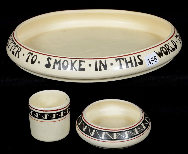 THREE PIECE ROSEVILLE ART POTTERY SMOKE SET (1 of 5)