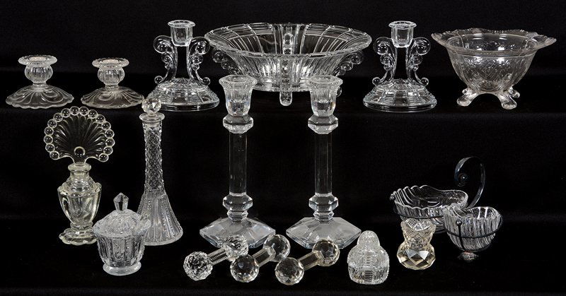 BOX OF ASSORTED PATTERN GLASS ITEMS (1 of 3)