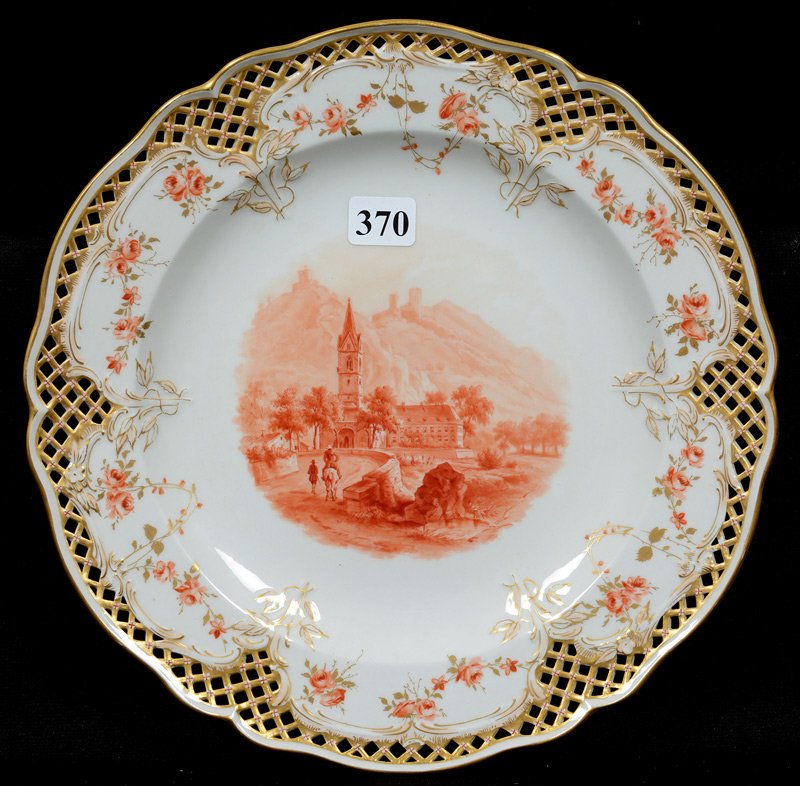 9 1/2" MARKED "KPM" SCENIC PLATE WITH RETICULATED (1 of 2)