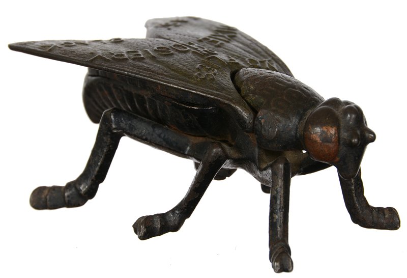 4 1/2" CAST IRON FIGURAL FLY HINGED ADVERTISING BOX (1 of 5)