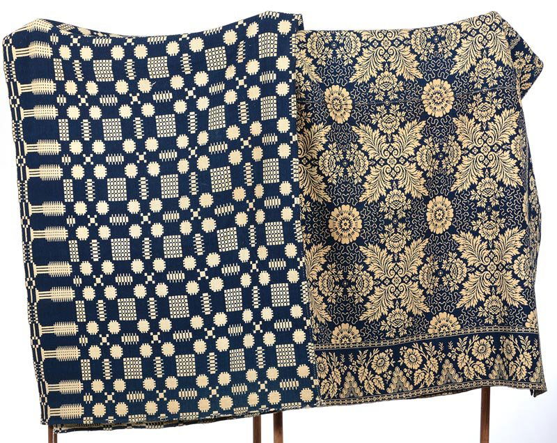 (2) VINTAGE BLUE AND WHITE WOVEN COVERLETS (1 of 4)