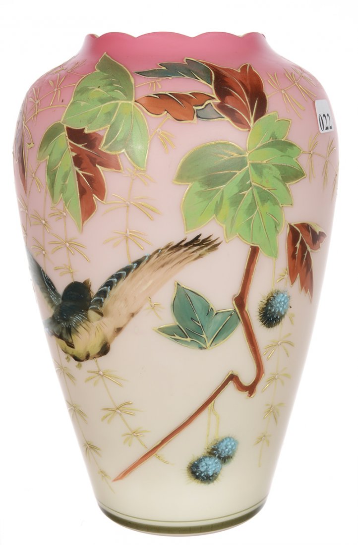 10" UNMARKED PINK SATIN ART GLASS VASE (1 of 3)